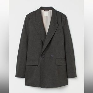 NWT H&M Dark Fray/Plaid Double-breasted Blazer